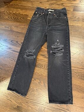 Vintage Levi's Black Distressed Straight Leg Jeans